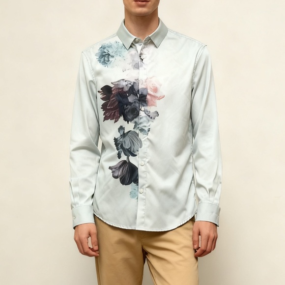 Men’s flower pattern shirt (Cool Aqua Color) - Picture 1 of 6